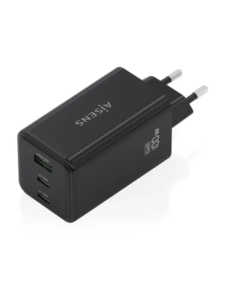 AISENS Cargador GaN 100W, 2x USB-C PD3.0 QC4.0 QC5.0, 1x USB-A QC3.0, Negro