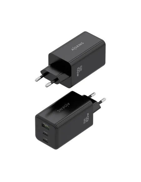 AISENS Cargador GaN 100W, 2x USB-C PD3.0 QC4.0 QC5.0, 1x USB-A QC3.0, Negro