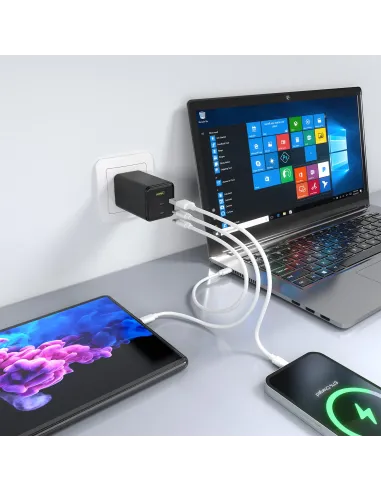 AISENS Cargador GaN 100W, 2x USB-C PD3.0 QC4.0 QC5.0, 1x USB-A QC3.0, Negro