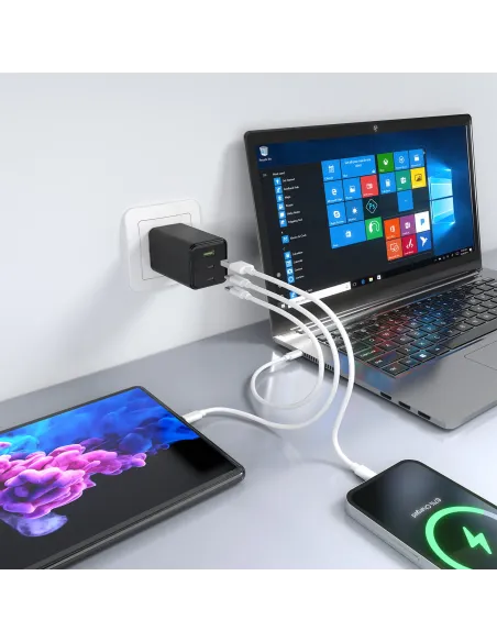AISENS Cargador GaN 100W, 2x USB-C PD3.0 QC4.0 QC5.0, 1x USB-A QC3.0, Negro