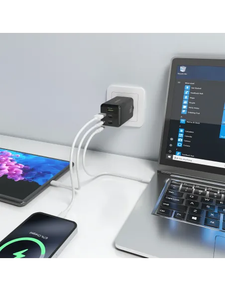 AISENS Cargador GaN 100W, 2x USB-C PD3.0 QC4.0 QC5.0, 1x USB-A QC3.0, Negro