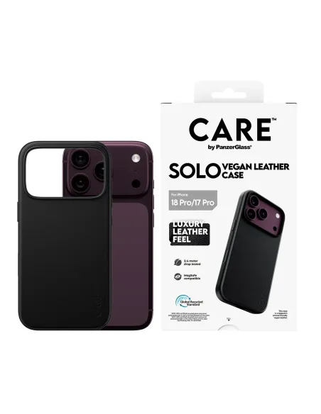 PanzerGlass CARE™ by ® Solo Vegan Leather Case Black w. MagSafe iPhone 18 Pro | 17 Pro funda para teléfono móvil Negro