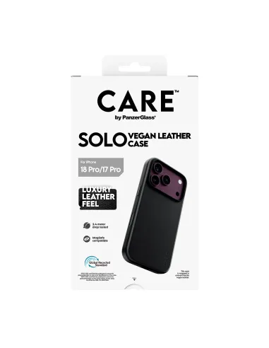 PanzerGlass CARE™ by ® Solo Vegan Leather Case Black w. MagSafe iPhone 18 Pro | 17 Pro funda para teléfono móvil Negro