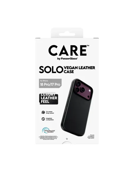 PanzerGlass CARE™ by ® Solo Vegan Leather Case Black w. MagSafe iPhone 18 Pro | 17 Pro funda para teléfono móvil Negro