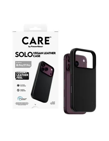 PanzerGlass CARE™ by ® Solo Vegan Leather Case Black w. MagSafe iPhone 18 Pro | 17 Pro funda para teléfono móvil Negro