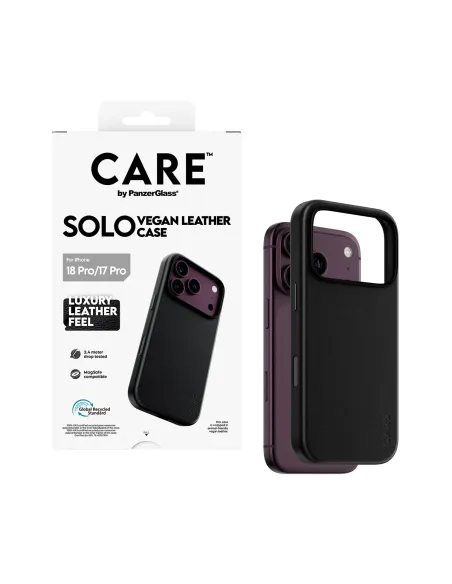 PanzerGlass CARE™ by ® Solo Vegan Leather Case Black w. MagSafe iPhone 18 Pro | 17 Pro funda para teléfono móvil Negro