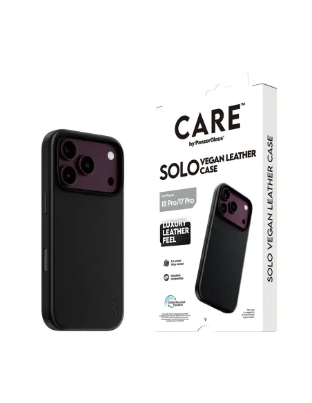 PanzerGlass CARE™ by ® Solo Vegan Leather Case Black w. MagSafe iPhone 18 Pro | 17 Pro funda para teléfono móvil Negro
