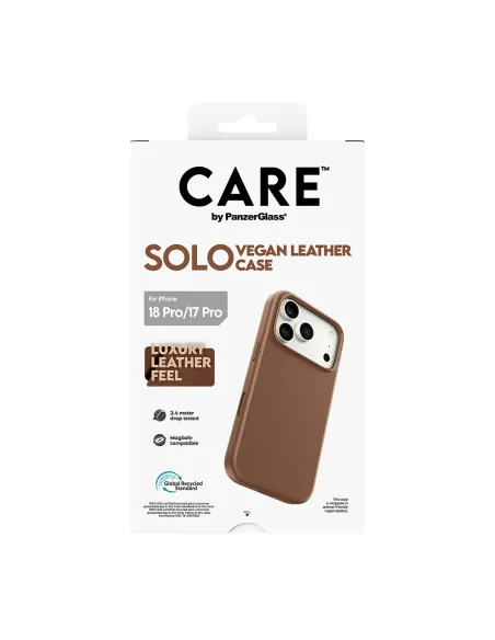 PanzerGlass CARE™ by ® Solo Vegan Leather Case Brown w. MagSafe iPhone 18 Pro | 17 Pro funda para teléfono móvil Marrón