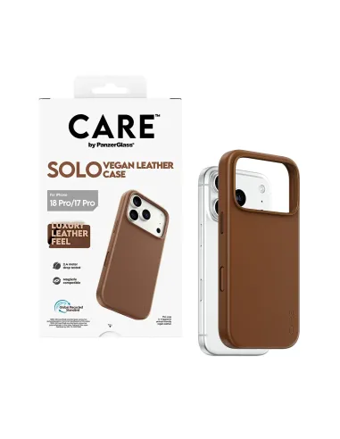 PanzerGlass CARE™ by ® Solo Vegan Leather Case Brown w. MagSafe iPhone 18 Pro | 17 Pro funda para teléfono móvil Marrón