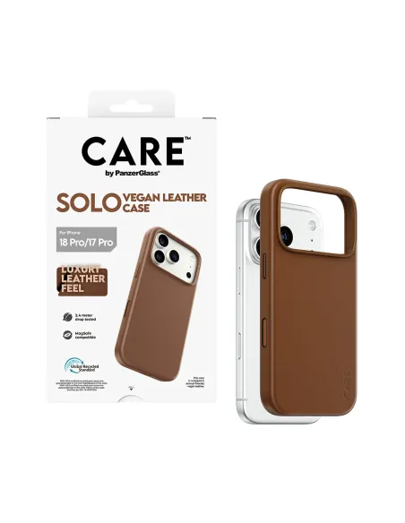 PanzerGlass CARE™ by ® Solo Vegan Leather Case Brown w. MagSafe iPhone 18 Pro | 17 Pro funda para teléfono móvil Marrón