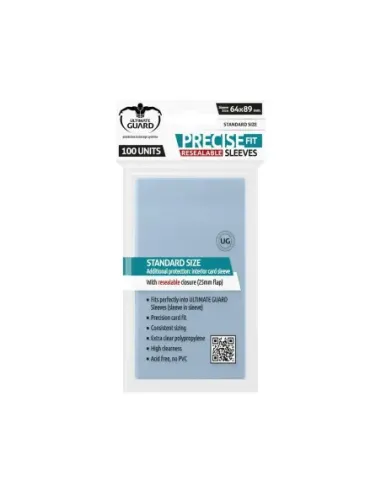 Fundas transparentes de cartas ultimate guard precise - fit cierre reutilizable tamaño estándar 100 unidades