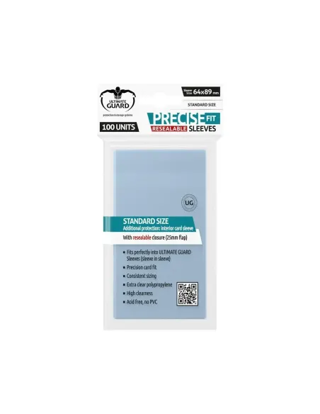 Fundas transparentes de cartas ultimate guard precise - fit cierre reutilizable tamaño estándar 100 unidades