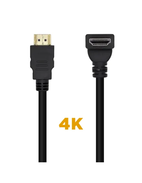 AISENS Cable HDMI V2.0 Acodado Premium Alta Velocidad   HEC 4K@60Hz 18Gbps, A M-A M, Negro, 2.0m