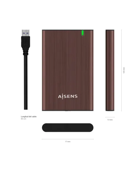 AISENS Caja Externa 2.5" ASE-2525BWN 9.5 mm SATA A USB 3.0 USB 3.1 Gen1, Marron
