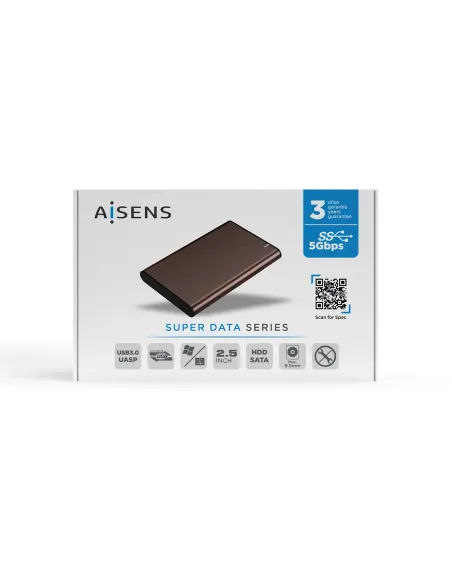 AISENS Caja Externa 2.5" ASE-2525BWN 9.5 mm SATA A USB 3.0 USB 3.1 Gen1, Marron