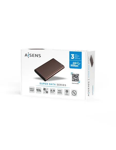 AISENS Caja Externa 2.5" ASE-2525BWN 9.5 mm SATA A USB 3.0 USB 3.1 Gen1, Marron