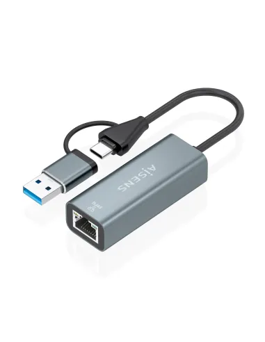 AISENS Conversor USB3.2 Gen1 USB-A+USB-C A Ethernet Gigabit 10 100 1000 Mbps, Gris, 15cm