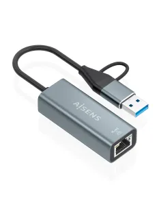 AISENS Conversor USB3.2 Gen1 USB-A+USB-C A Ethernet Gigabit 10 100 1000 Mbps, Gris, 15cm 2