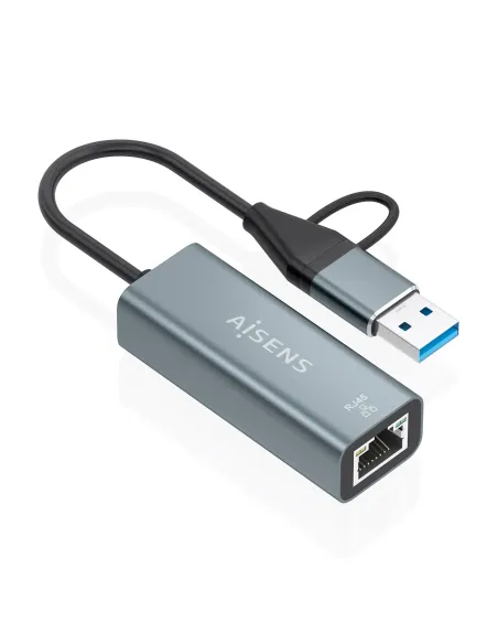 AISENS Conversor USB3.2 Gen1 USB-A+USB-C A Ethernet Gigabit 10 100 1000 Mbps, Gris, 15cm