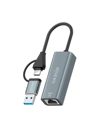 AISENS Conversor USB3.2 Gen1 USB-A+USB-C A Ethernet Gigabit 10 100 1000 Mbps, Gris, 15cm