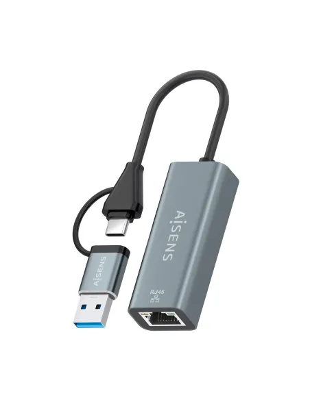 AISENS Conversor USB3.2 Gen1 USB-A+USB-C A Ethernet Gigabit 10 100 1000 Mbps, Gris, 15cm