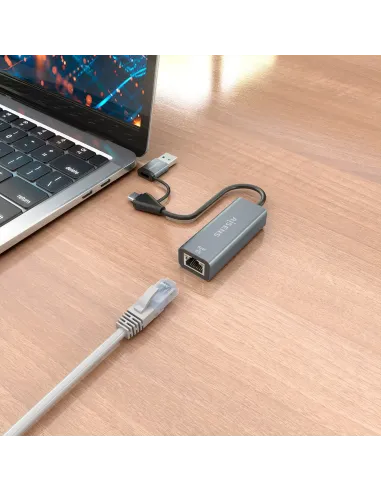 AISENS Conversor USB3.2 Gen1 USB-A+USB-C A Ethernet Gigabit 10 100 1000 Mbps, Gris, 15cm