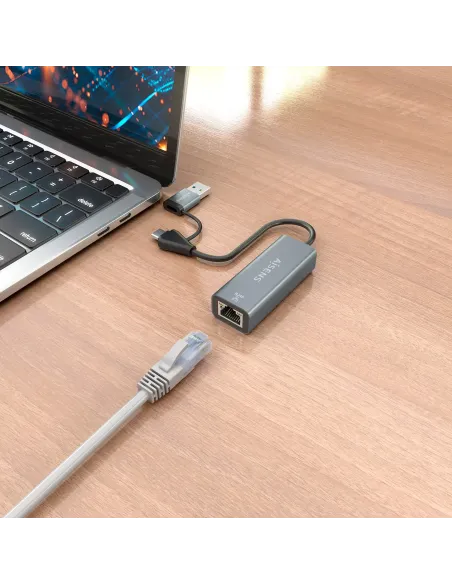 AISENS Conversor USB3.2 Gen1 USB-A+USB-C A Ethernet Gigabit 10 100 1000 Mbps, Gris, 15cm