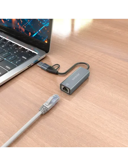 AISENS Conversor USB3.2 Gen1 USB-A+USB-C A Ethernet Gigabit 10 100 1000 Mbps, Gris, 15cm