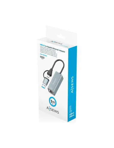 AISENS Conversor USB3.2 Gen1 USB-A+USB-C A Ethernet Gigabit 10 100 1000 Mbps, Gris, 15cm