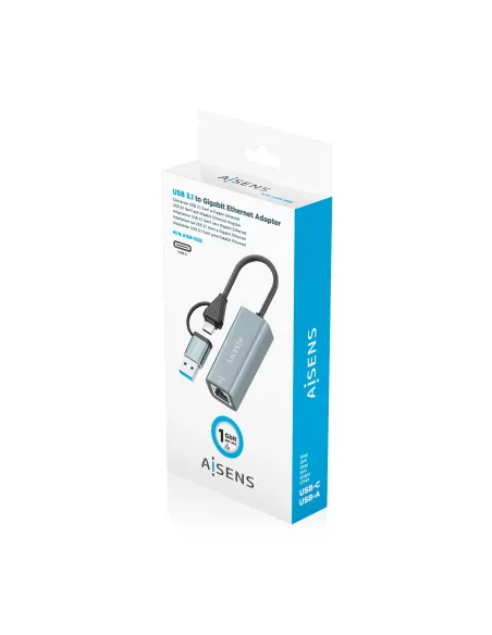 AISENS Conversor USB3.2 Gen1 USB-A+USB-C A Ethernet Gigabit 10 100 1000 Mbps, Gris, 15cm