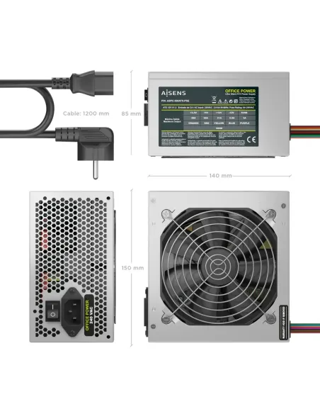 AISENS Fuente Alimentacion ATX 500W con Cable de Alimentacion OEM, Plata