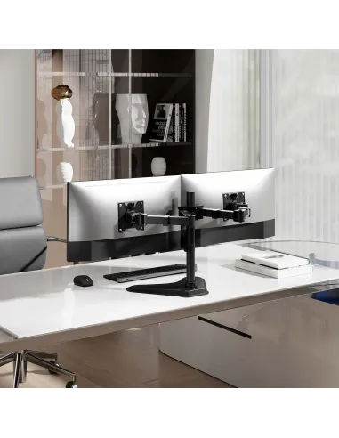 AISENS Soporte de Mesa Con Peana Eco Giratorio e Inclinable para Monitor TV 20kg (3 Pivotes, 2 Brazos) de 17"-35", Negro