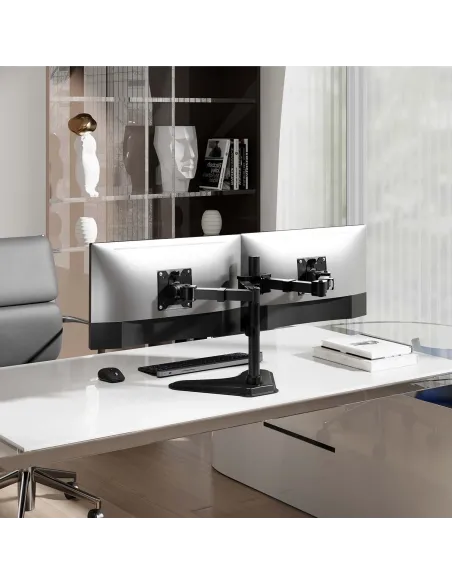 AISENS Soporte de Mesa Con Peana Eco Giratorio e Inclinable para Monitor TV 20kg (3 Pivotes, 2 Brazos) de 17"-35", Negro