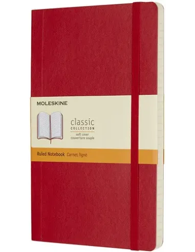 LIBRETA CLASICA TAPA BLANDA ROJO ESCARLATA L (13X21CM) RAYADA MOLESKINE QP616F2