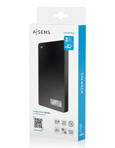 AISENS Caja Externa 2,5″ 9.5mm SATA a USB-C USB3.1 Gen1, Negra