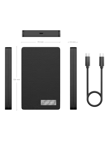 AISENS Caja Externa 2,5″ 9.5mm SATA a USB-C USB3.1 Gen1, Negra