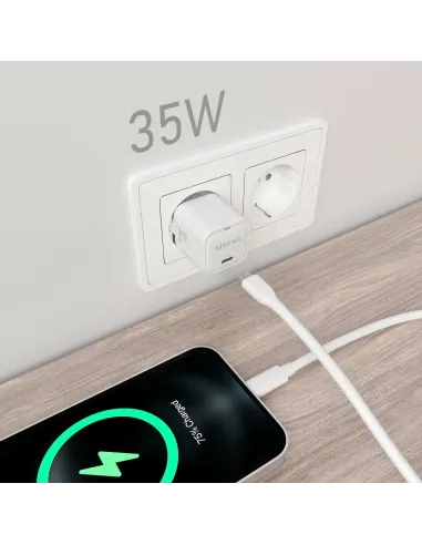 AISENS Cargador GaN 35W, 1xUSB-C PD3.0 QC4.0, Blanco