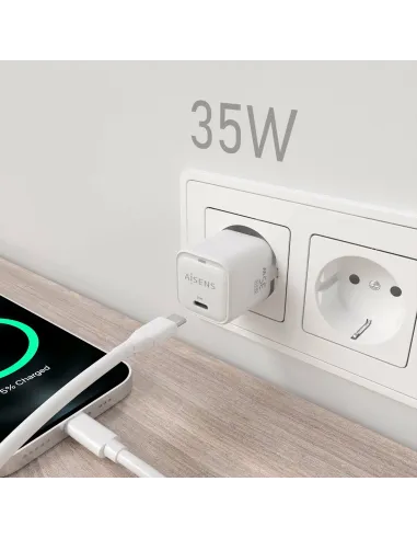 AISENS Cargador GaN 35W, 1xUSB-C PD3.0 QC4.0, Blanco