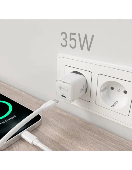 AISENS Cargador GaN 35W, 1xUSB-C PD3.0 QC4.0, Blanco