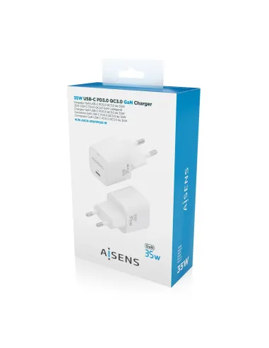 AISENS Cargador GaN 35W, 1xUSB-C PD3.0 QC4.0, Blanco