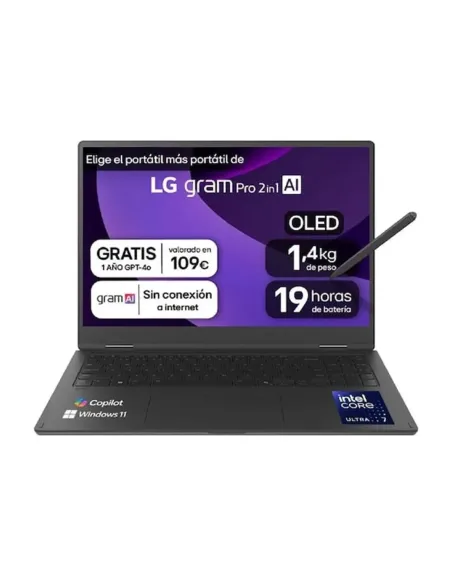 Portatil lg gram pro 16t90tp - k u7 - 255h -  32gb -  ssd 1tb -  16 pulgadas -  w11h