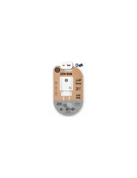 Cargador de Pared GaN Tech One Tech TEC2245/ 1xUSB Tipo-C/ 1xUSB/ 45W