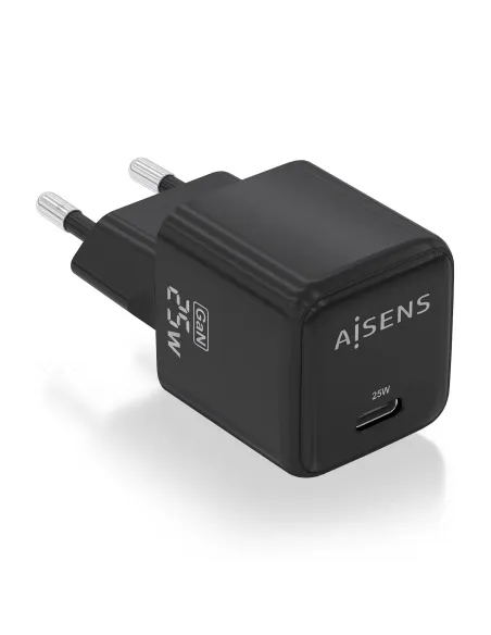AISENS Cargador GaN 25W, 1xUSB-C PD3.0 QC4.0, Negro