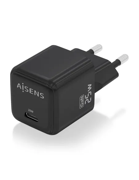 AISENS Cargador GaN 25W, 1xUSB-C PD3.0 QC4.0, Negro