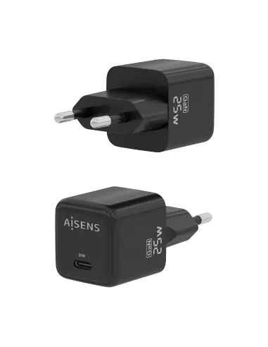 AISENS Cargador GaN 25W, 1xUSB-C PD3.0 QC4.0, Negro