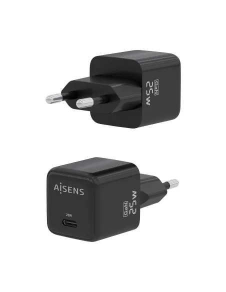 AISENS Cargador GaN 25W, 1xUSB-C PD3.0 QC4.0, Negro