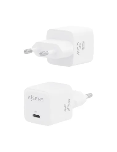 AISENS Cargador GaN 25W, 1xUSB-C PD3.0 QC4.0, Blanco