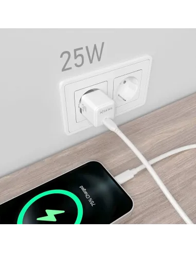 AISENS Cargador GaN 25W, 1xUSB-C PD3.0 QC4.0, Blanco