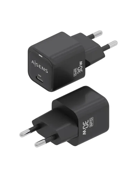 AISENS Cargador Gan 30W, 1xUSB-C PD3.0 QD4.0, Negro