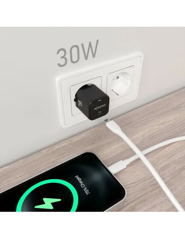 AISENS Cargador Gan 30W, 1xUSB-C PD3.0 QD4.0, Negro